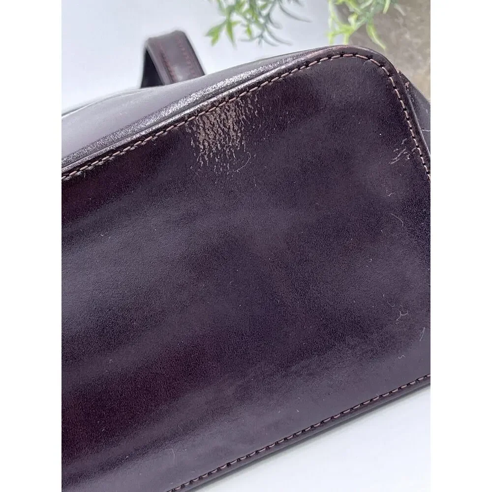 Longchamp Vintage Women's Brown‎ Leather Purple Lining Top Handle Shoulder Bag